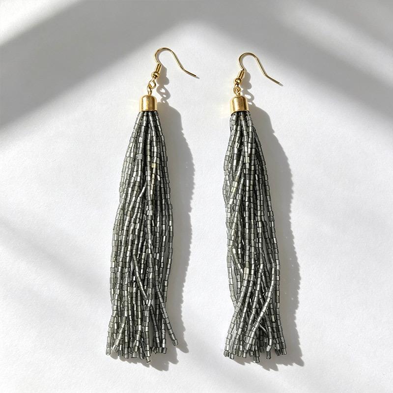 Colorful Tassel Rice Bead Earrings with Long Hooks: Enhance Your Facial Lines