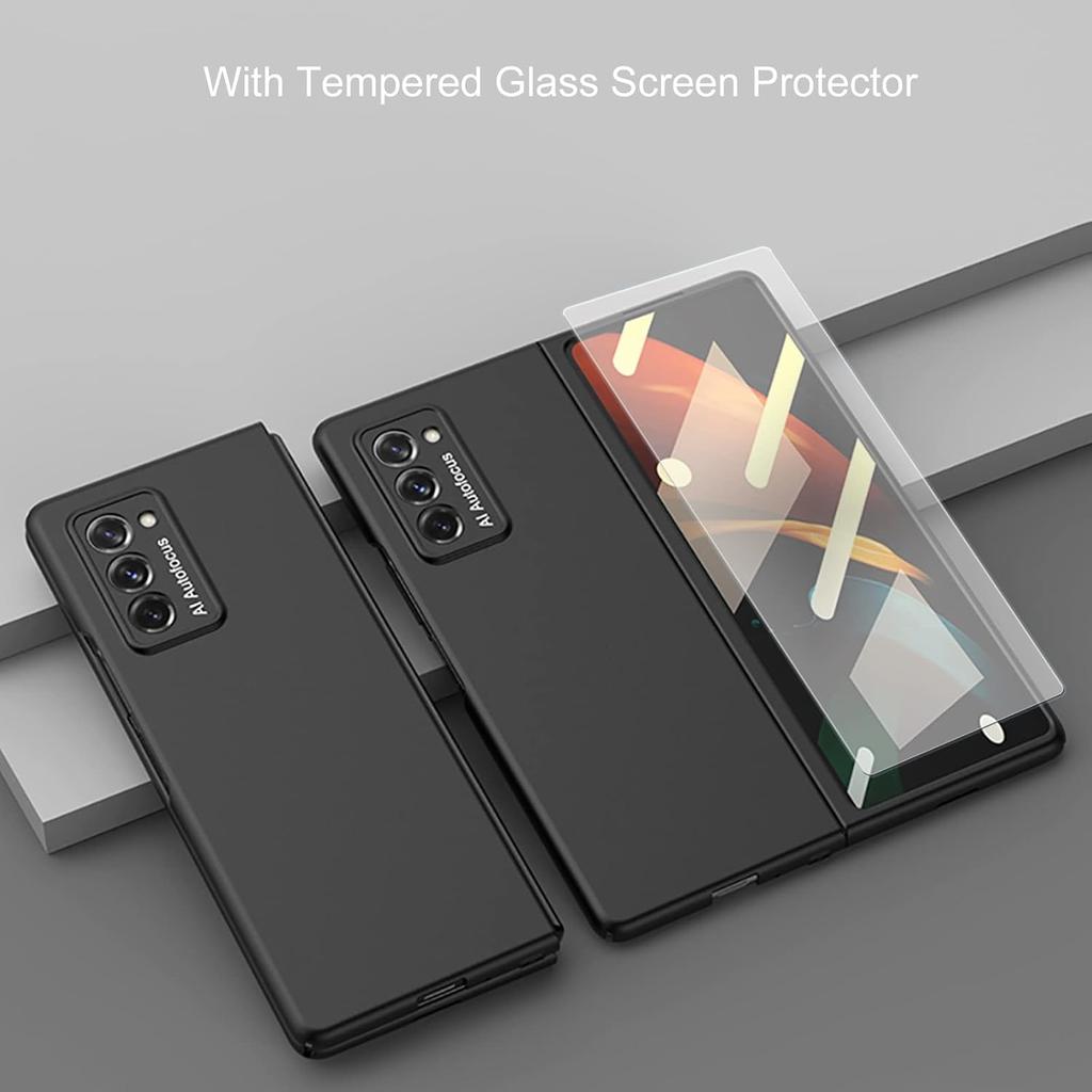 Case for Samsung Galaxy Z Fold 2 5G,Case with Glass Tempered Film,Ultra Thin Anti-Knock Combination Film Hard Matte Shockproof Protective Cover Shell