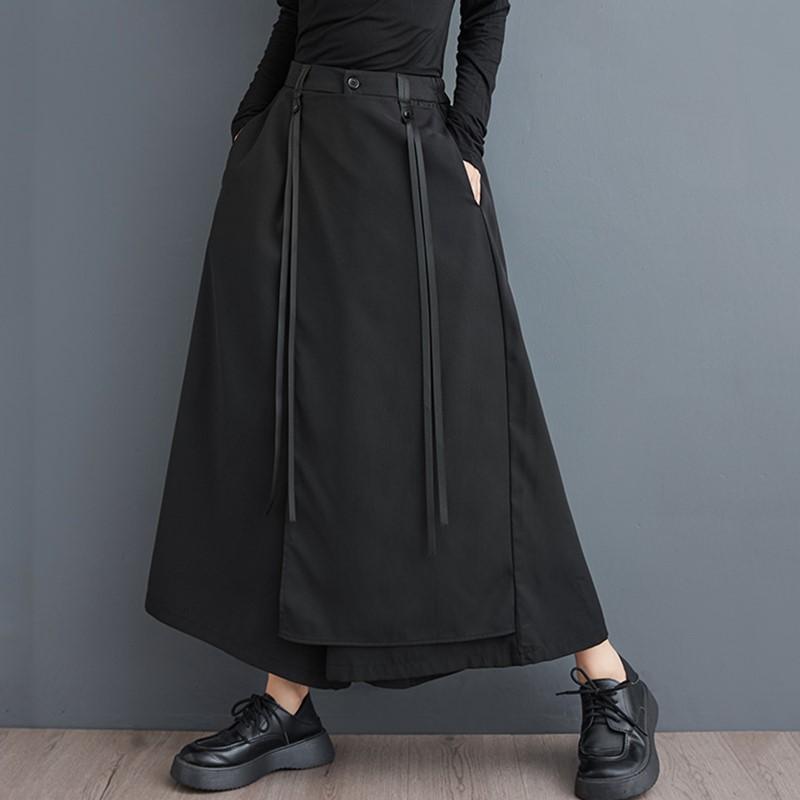 Black Plus Size Vintage High Waist Casual Loose Summer Wide Leg Skirt Pants Women Trousers