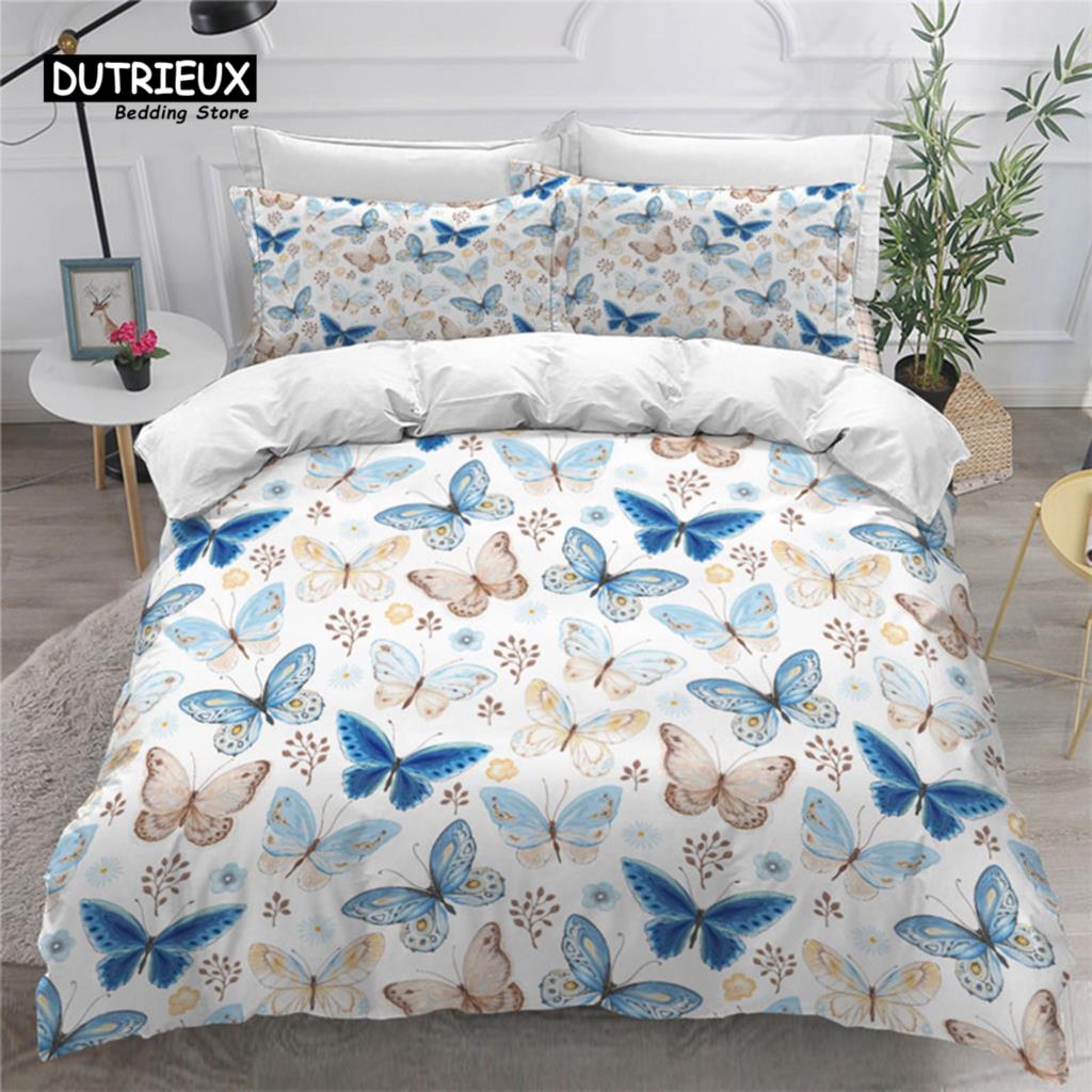 Colorful Butterfly And Floral Duvet Cover Set King Size Butterflies Theme Bedding Set For Kids Girls Comforter Cover Pillowcases