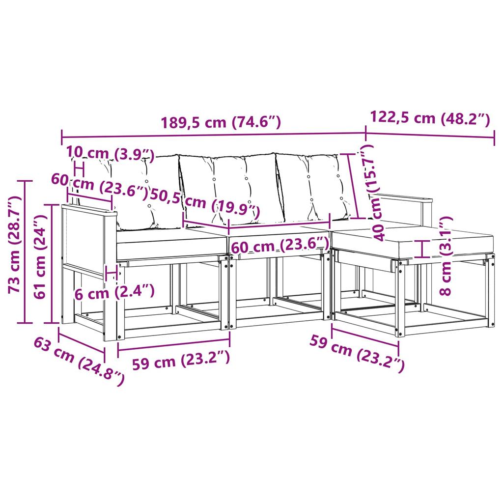 Outdoor Sofa Set with Cushions 4 pcs Natural and Light Grey