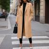 Women Fashionable Color Lapel Long Sleeved Woolen Coat