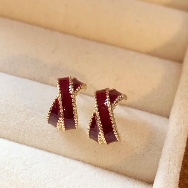 Elegant Angora Red Heart Earrings: Real Gold Electroplated with Diamonds - Perfect for Festive Occasions