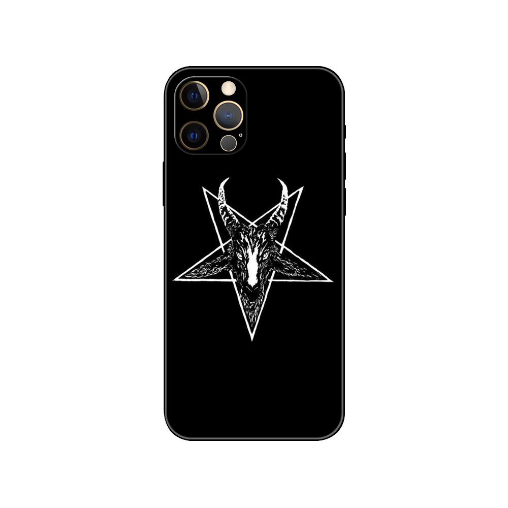 Black tpu case for iphone 5 5s se 2020 6 6s 7 8 plus x 10 XR XS 11 12 13 mini pro MAX back cover Pentagram 666 Demonic Satanic