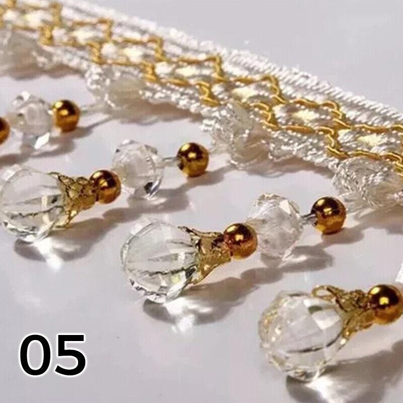 12M Tassel Fringe Trim Pumpkin Crystal Beaded Ribbon Sewing Curtain Lace Materia Bead Drapery Sewing Textile Decoration