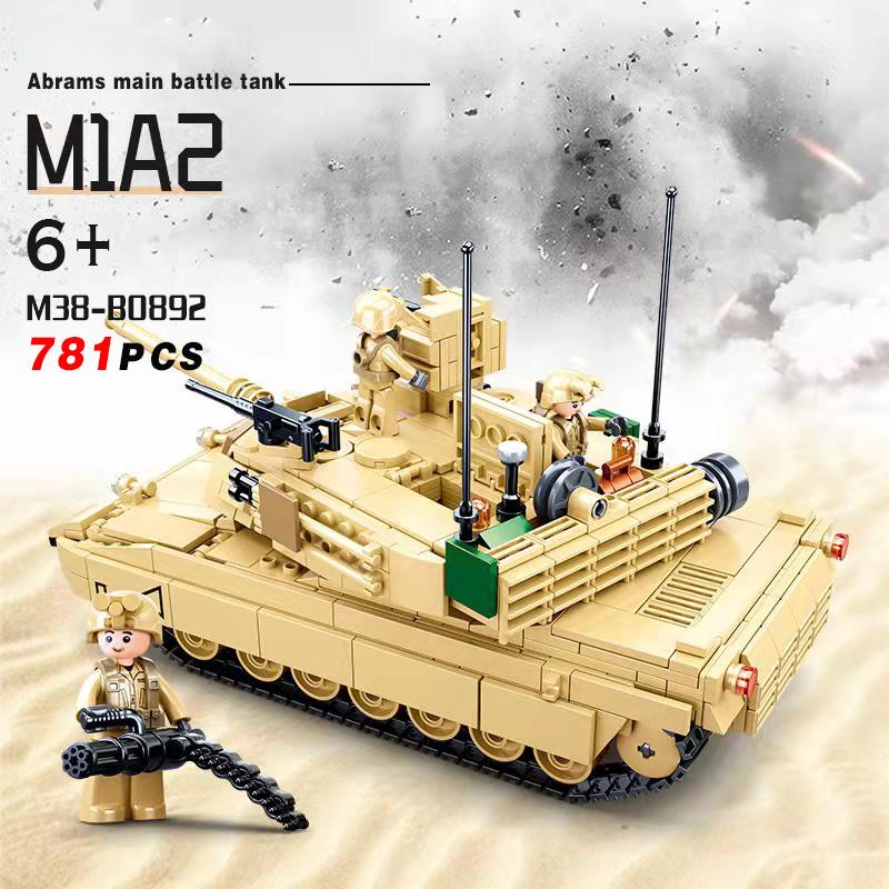 781pcs World War II 2 Military USA Abrams M1A2 Battle Tank Chariot Building Blocks Army Classic Accessories Model Kids Gift