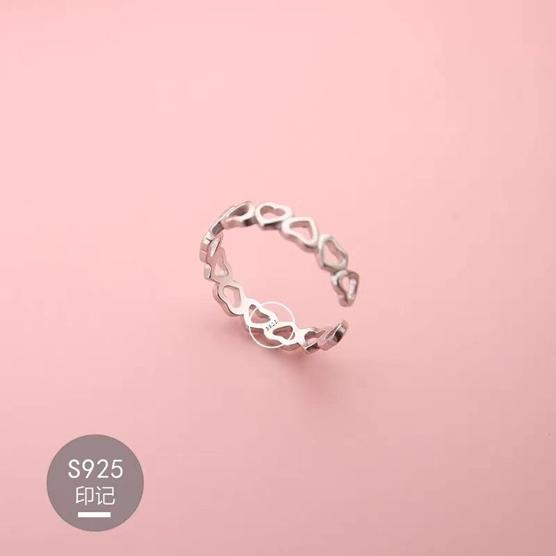 925 Silver Heart Hollow Opening Rings Fine Small Fresh Fashion Simple Love Jewelry R033