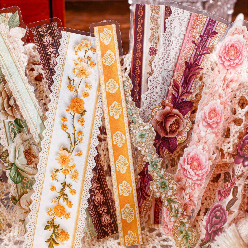 RetroStory Floral Lace Trim PET Stickers for Scrapbooking and Journaling