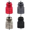 Unisex Cotton Waistcoat Hooded Stand Collar Drawstring Sleeveless Zipper Placket Vest Coat with Pockets Solid Color Thickened Warm Vest Jacket