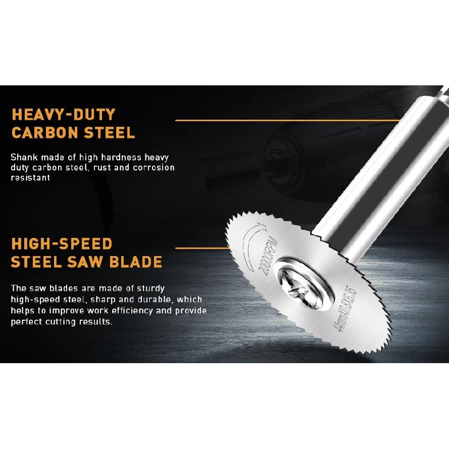 Rotary Tool Cutting Discs with 6pcs Steel Saw Blades, 2pc 1/4 Inch Hex Short Shank and Long Shank,for Cutting PVC Pipe.Wood