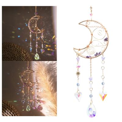 Pingente de cristal feito à mão Sun Catchers Charm de lua exclusivo Projetado Dreamcatcher Cascalhos simples Sinos de vento Decoração
