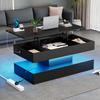 Rectangle LED Coffee Table Modern with Light And Hidden Storage Space Side Hydraulic Lift 100x50x42cm 50kg Load Capacity Living Room Center