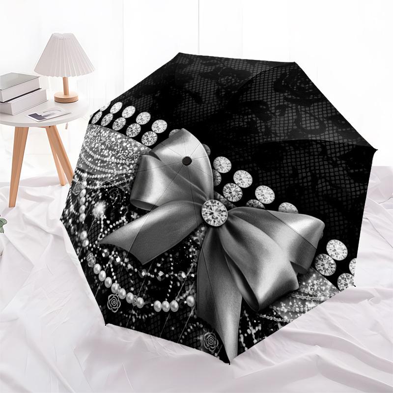1pc Lace, Diamonds, Bow Umbrella with Plastic Handle,Compact & Stylish,Suitable for All Seasons YS331057