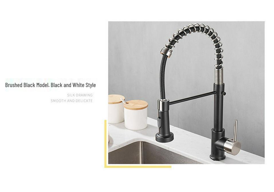 All Copper Rotatable Dual Mode Kitchen Faucet with Spring Neck for Hot and Cold Water