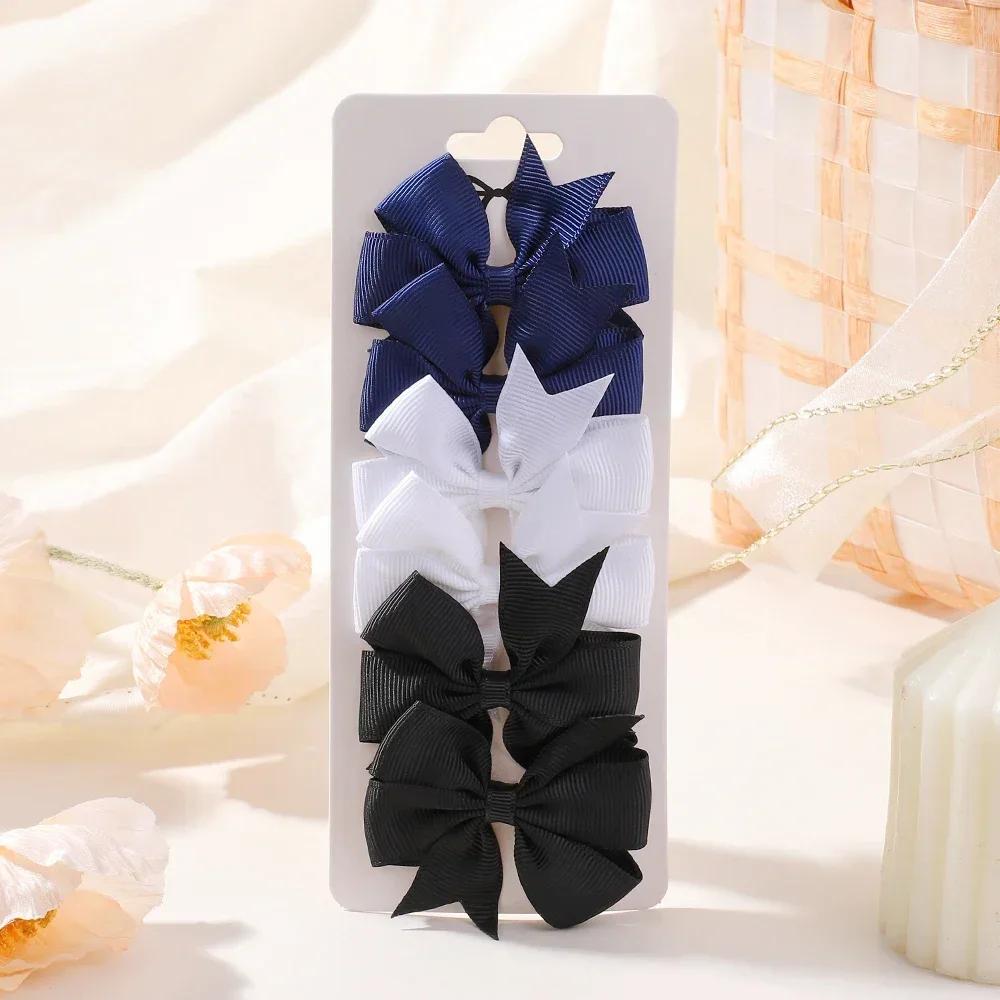 RAINBOW BOWS 6Pcs/lot 2inch Solid Ribbon Bowknot Hair Clips for Girls Cheer Bows Hairpin Barrettes Childrens Hair Accessories