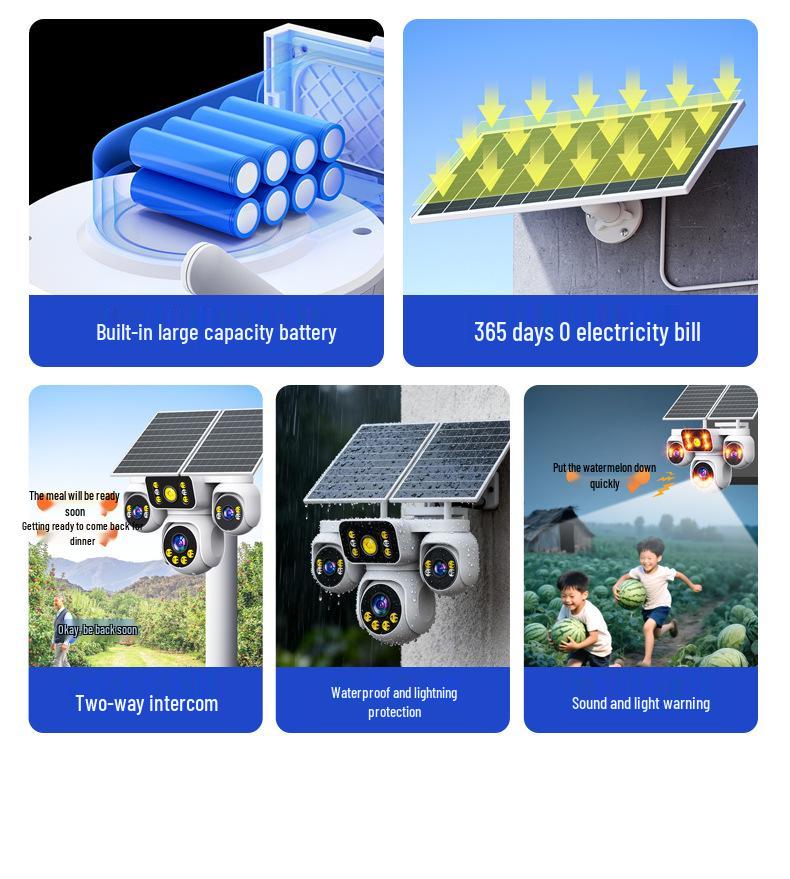 Hieasy AOV Solar-Powered Three-Screen Outdoor Night Vision Camera