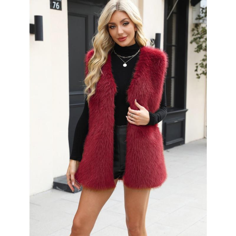 Winter Women's Faux Fur Warm Oversized Sleeveless Black Vest Gilet