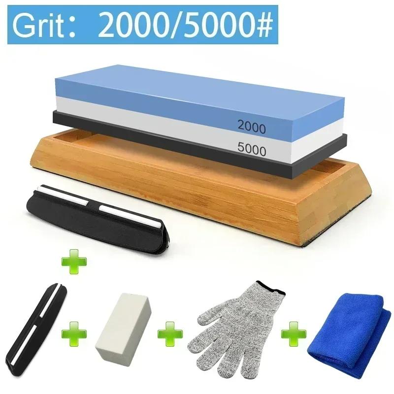 1-7Pcs Sharpening Stone Knife Sharpener Grit240-8000# Whetstone Professional Grindstone Set Wood Base Angle guide Polishing Set