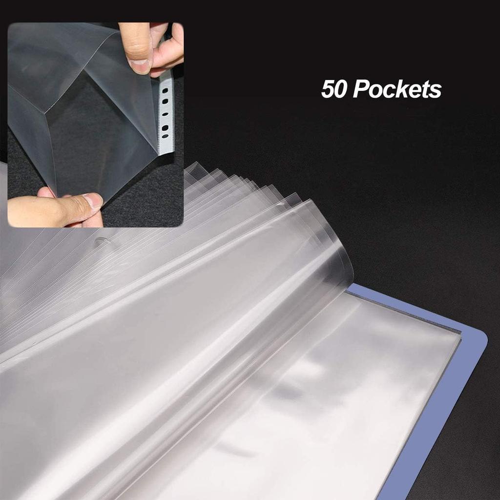 100pcs 11 Hole A4 File Pockets Ring Binder File Folder Jackets File Bag for Hole Ring Binder Folder (4C Thickness)