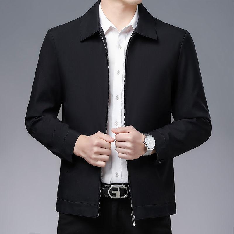 Herrenjacke, elegant, für Herren im mittleren Alter, Reversjacke mit Reißverschluss und Taschen, formelle Geschäfts- oder Freizeitkleidung, Frühling/Herbst