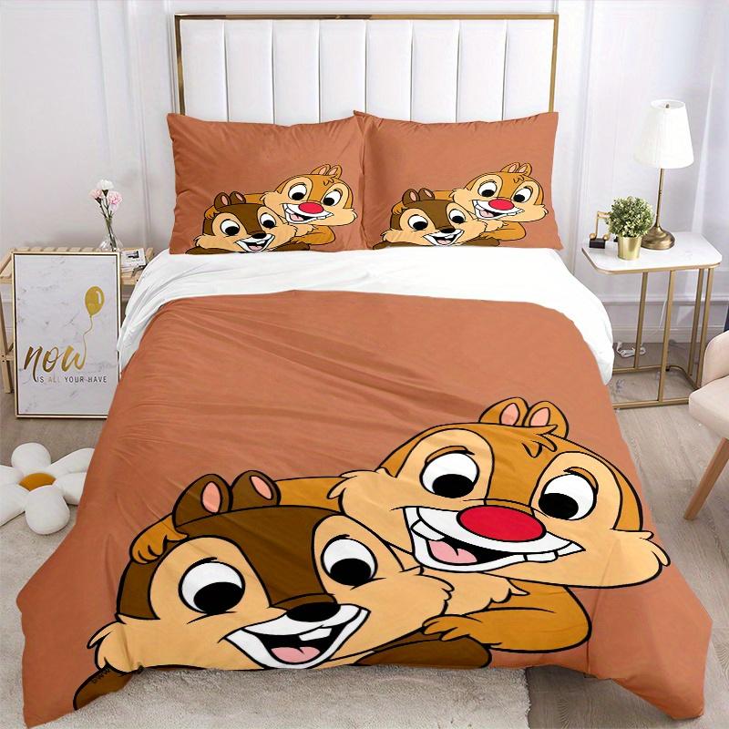 3pcs Naughty Chip 'n' Dale Printed Duvet Cover Set (1 * Cover+2 * Pillowcase, Without Core), Suitable for Home Bedroom, Guest Room, Dormitory Dec