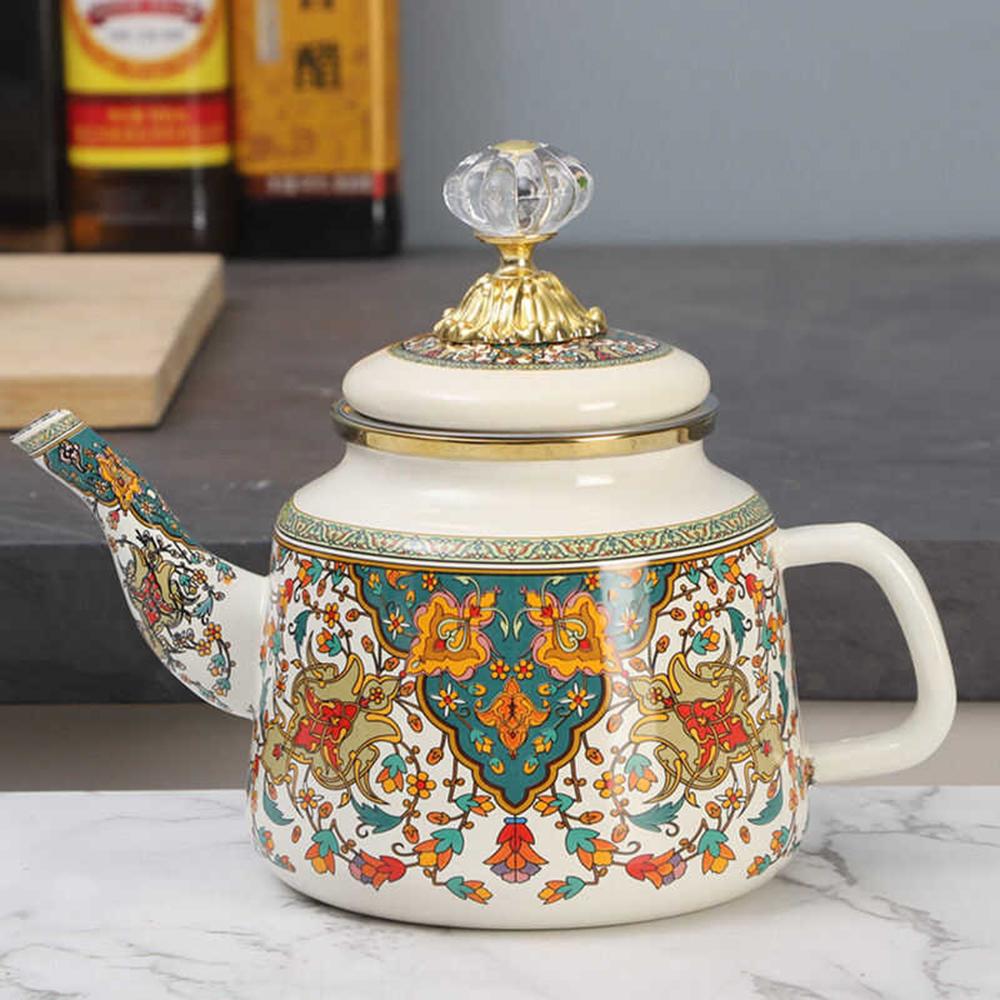 

Чайник для молочного чая в китайском этническом стиле с фильтром, Бытовой эмалированный чайник с ручкой для заваривания чая, Чайник для кипячения воды для кухни