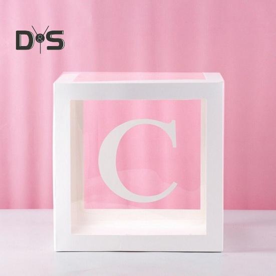 Balloon Box Reusable Clear Paper Box with Letter Stackable DIY Assembly 25 X 25cm Cube Box for Graduation Wedding Birthday Party Decor