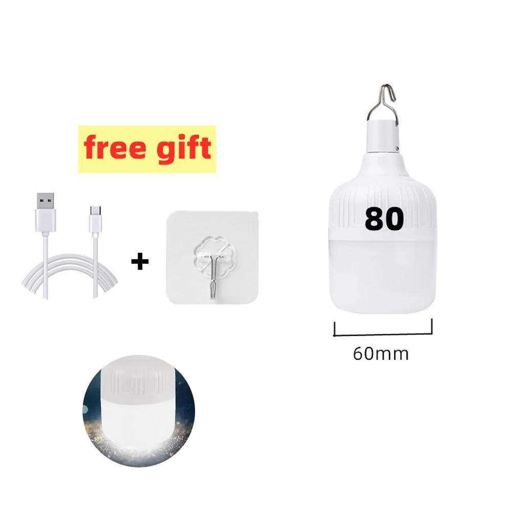 1-8pcs Portable LED Outdoor Camping Lights USB Rechargeable Lamp Hook Emergency Bulb High Power Tents Lantern Night Lights Bulb