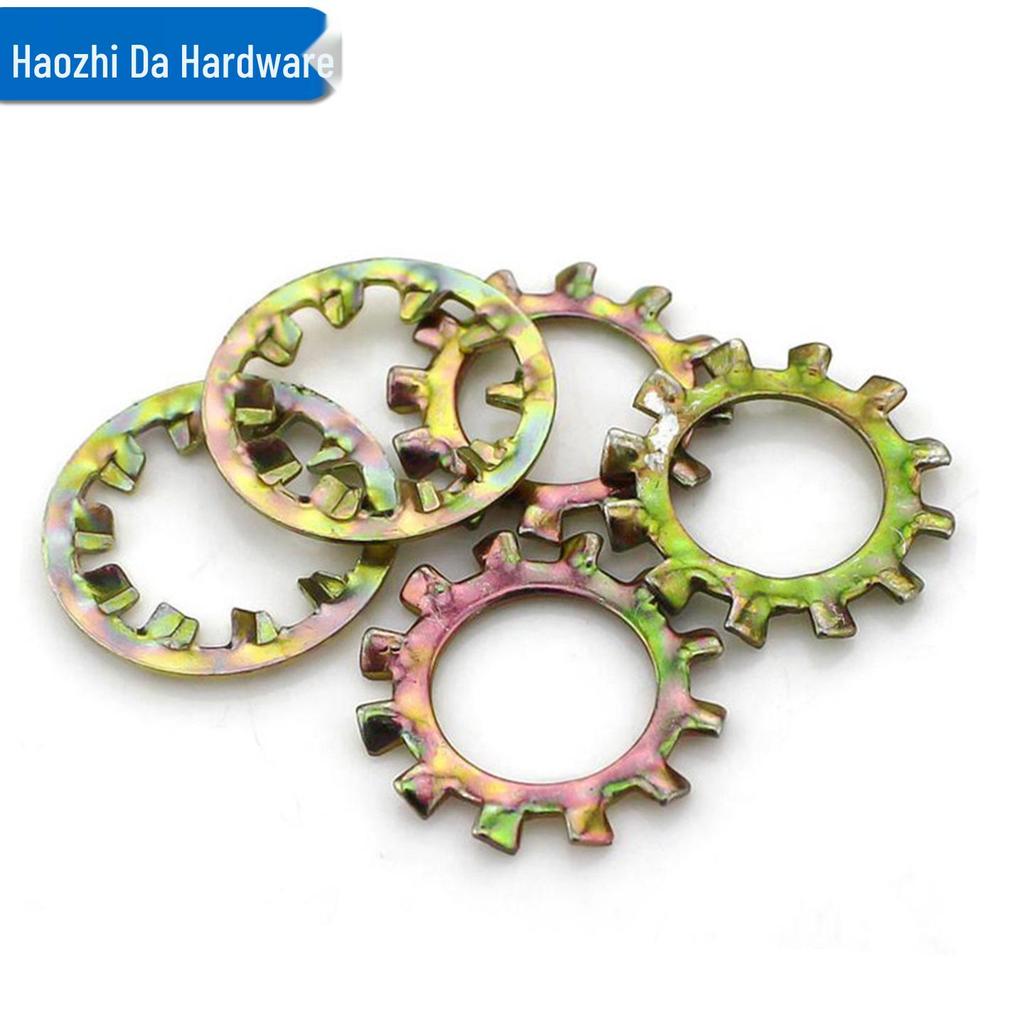 Color Zinc Plated Carbon Steel Anti-Slip Retaining Chrysanthemum Washers with Inner and Outer Teeth - Sizes M3 to M10