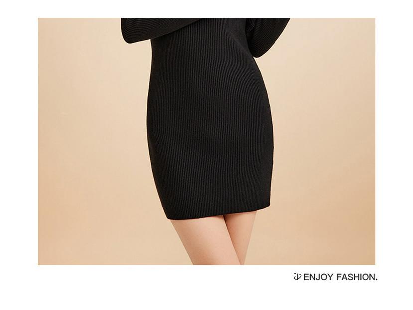 Eng anliegendes Strickkleid für Damen: Würziger Stil, Rundhalsausschnitt, Durchsichtig, Hüftbetont, Kurzer Rock für Herbst/Winter