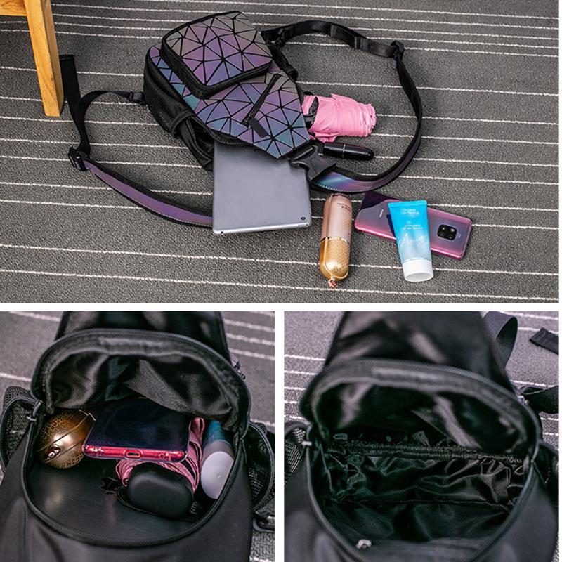 Luminous Bag Women Geometric Laser Backpack Quilted Shoulder Bags Hologram Laser Plain Chest Bag