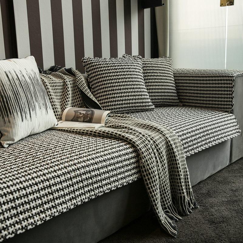 Nordic Black White Plaid Sofa Covers Cotton Soft Cushion Case Modern Four Seasons Non-slip Sofas Towel L-shaped Home Protective