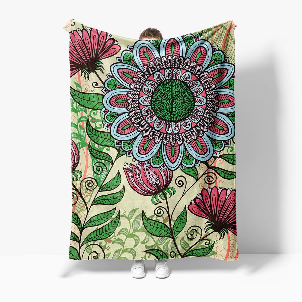Floral Pattern Blanket Bohemian Bed Cover Watercolor Flowers Print Throw Blanket Decorative Sofa Cover Home Textile 75X95CM