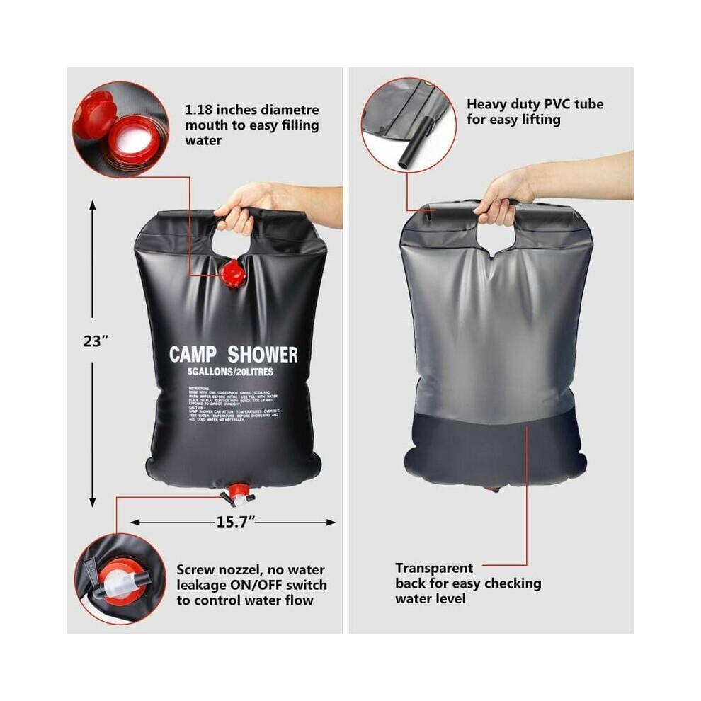Solar Shower Bag For Camping To Glamping, Portable Camping Shower With Removable Hose And On-Off Switchable Shower Head, Durable Material, Advanced Sh