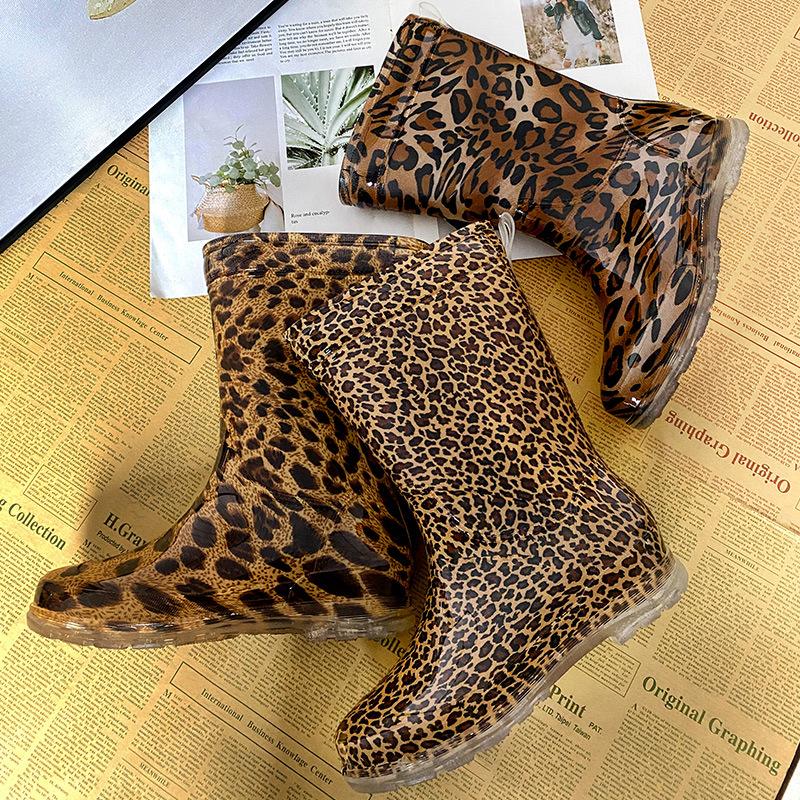 Dámské dešťové boty s africkým leopardím potiskem, středně vysoké holínky, vodní boty, dámské dešťové boty