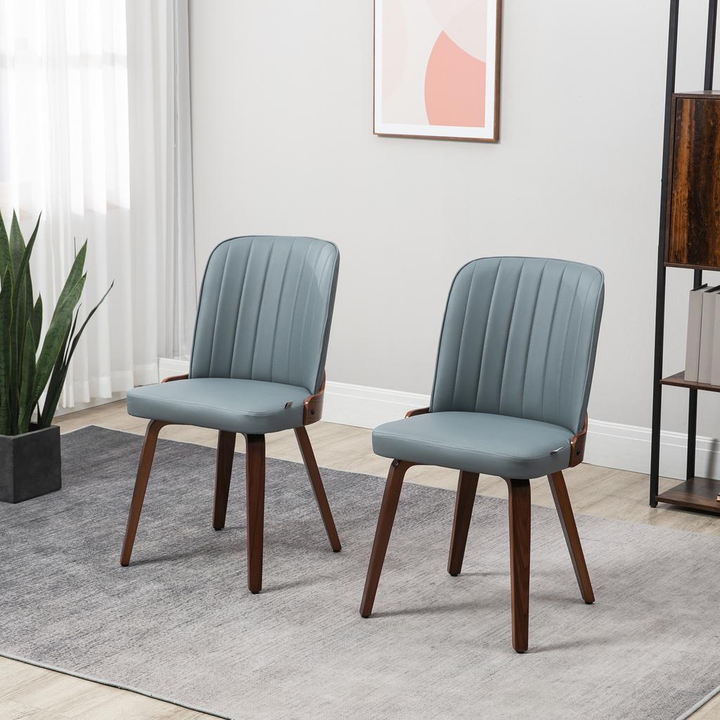 Set of 2 Modern Dining Chairs with Seat Upholstered In Synthetic Leather and Wooden Legs 47.5x57x85cm Gray