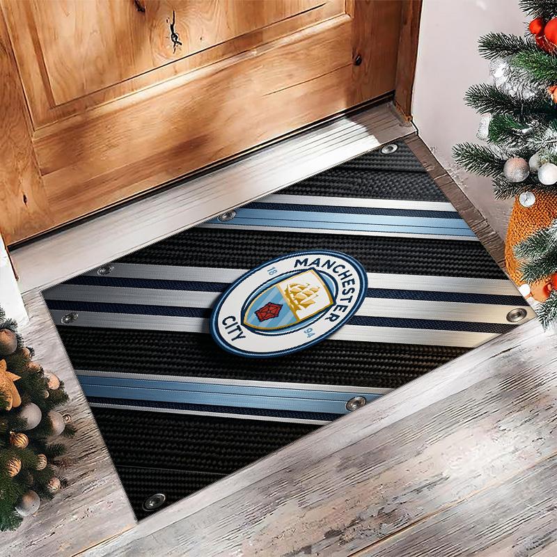 Manchester City Printed Flannel Area Rug Non Slip Soft Polyester Floor Carpet Indoor Decor Mat for Bedroom Living Room Sofa