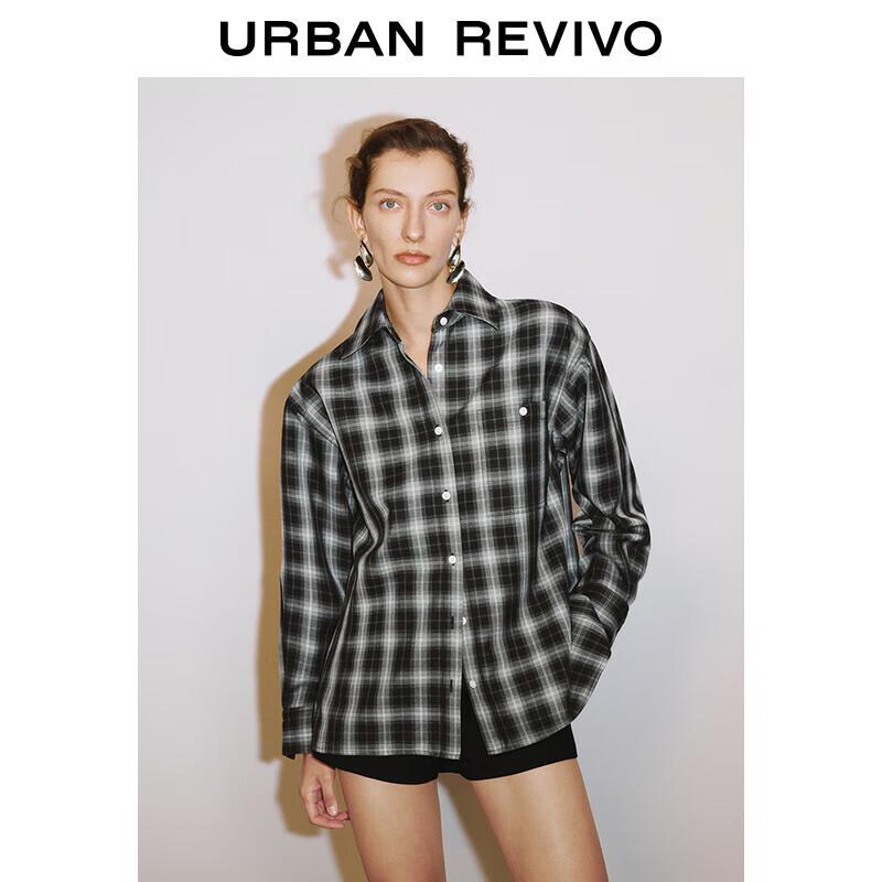 UR 2025 Spring Women s Stylish Plaid Long-Sleeve Shirt S