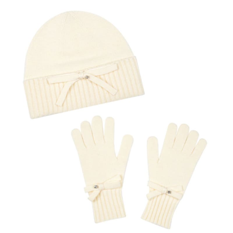 

nitina Lovely Ribbon Beanie & Fingerhole Ribbon Gloves Gift Set (IV) ivory