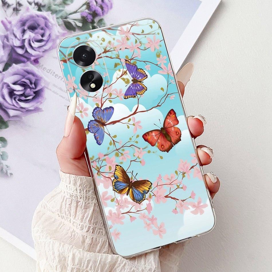 For OPPO A18 A38 CPH2579 CPH2591 Elegant Floral Butterfly Phone Case For Oppo A18 A38 4G Soft Silicone TPU Cases