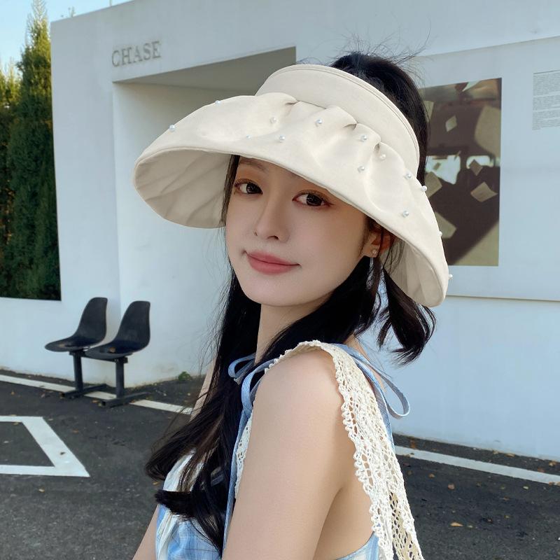 

Small pearl big eaves empty top shell hat women s summer travel sun protection fresh and elegant sun hat headband sun hat M（56-58cm）