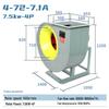 4-72 Industrial High-Power Centrifugal Fan for Exhaust, Dust Removal, and Smoke Extraction.