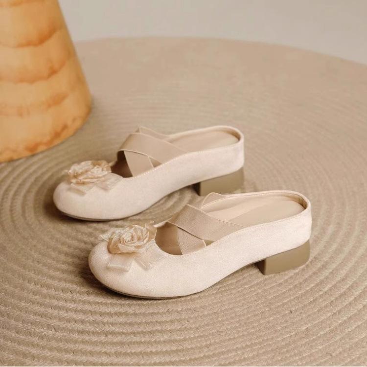 Camellia bag head half slippers women's outer wear 2025 new summer lazy one pedal cool slippers flat shoes