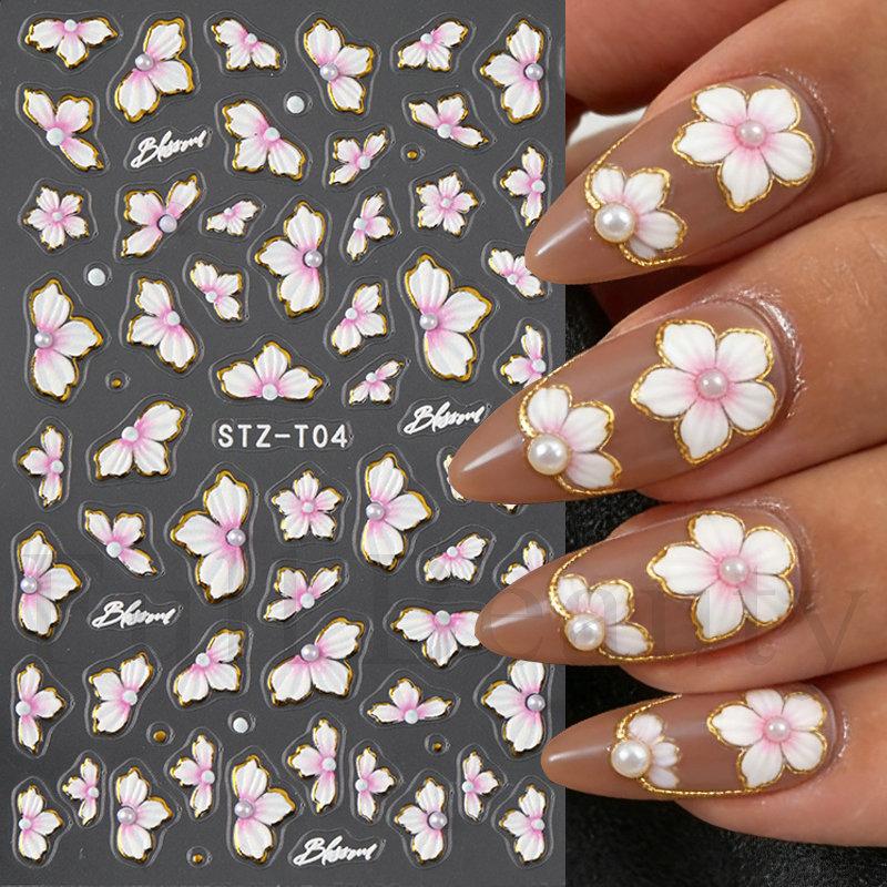 

3D Nail Stickers Flower Plants Nail Art Decals Floral Leaf Spring Sliders Manicure Decor
