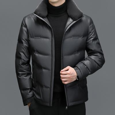 Grande Taille Veste Décontractée en Peau de Mouton pour Homme Chaude Épaissie Veste en Cuir Véritable Veste pour Homme Veste Courte en Duvet