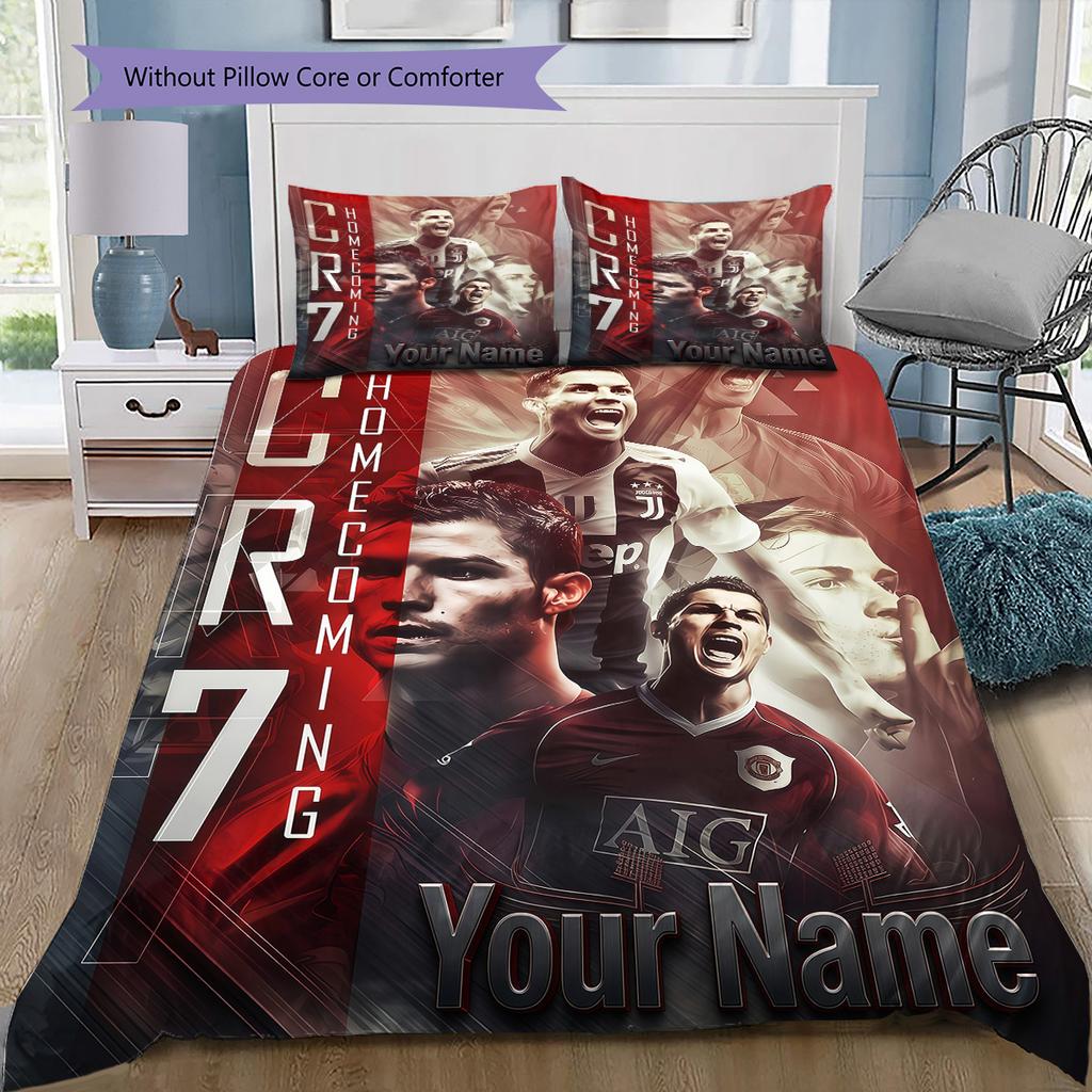 Benutzerdefinierte Name CR7 Bettwäsche, Steppbett Set Bettbezug Kissenbezug Zuhause Geburtstagsgeschenk(1 Bettbezug + 2 Kissenbezüge, ohne Füllung) -HE52
