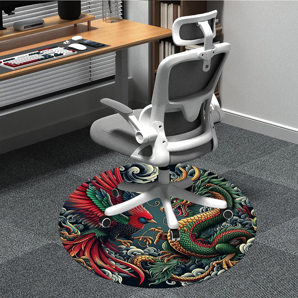 1pc Phoenix Dragon Pattern Carpet, Round Non Slip Durable Large Size Office Carpet, Suitable for Office