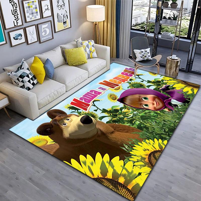 Russian animation Masha and the Bear Fairy Tale Cartoon Carpet Soft Home Living Room Bedroom Door Mat Outdoor Picnic Ground Mat rug T8