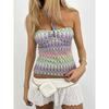 H Home European and American Women's Clothing Bohemia Retro Color Stripes Woven Halter Spaghetti Straps Niche Style Hollow Sexy Tube Top