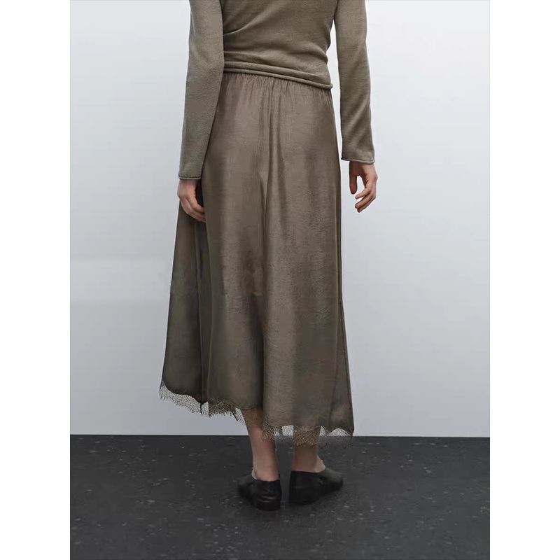 Za2025 Summer New Women clothes French style Lace Hem Draping Effect Elegant Skirt 05204583 710